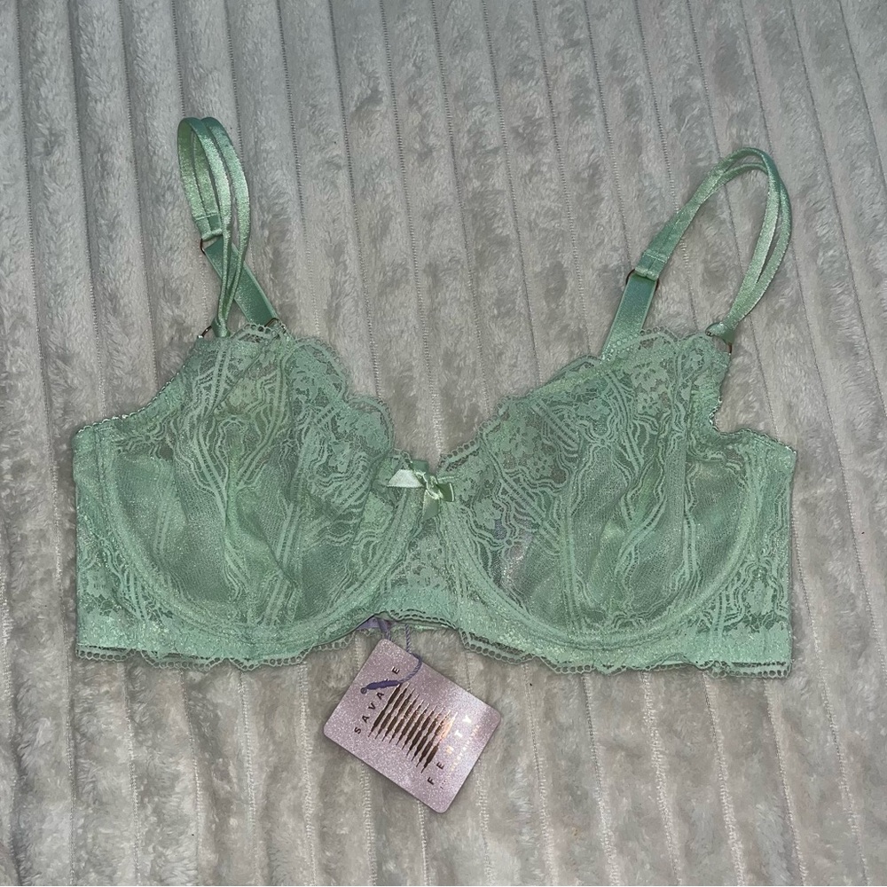 NWT! Savage x Fenty DECO GLASS LACE UNLINED BRA • 38DDD